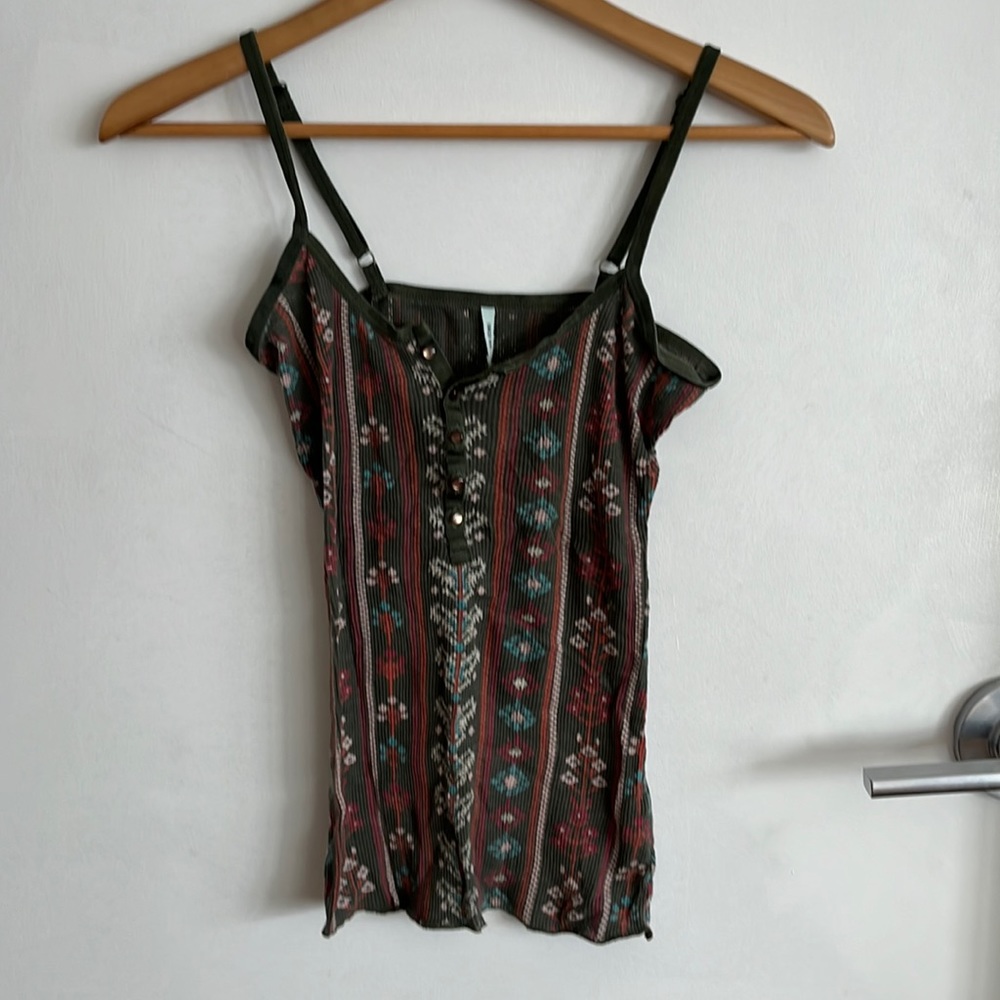Kimchi Blue spaghetti strap green pattern top